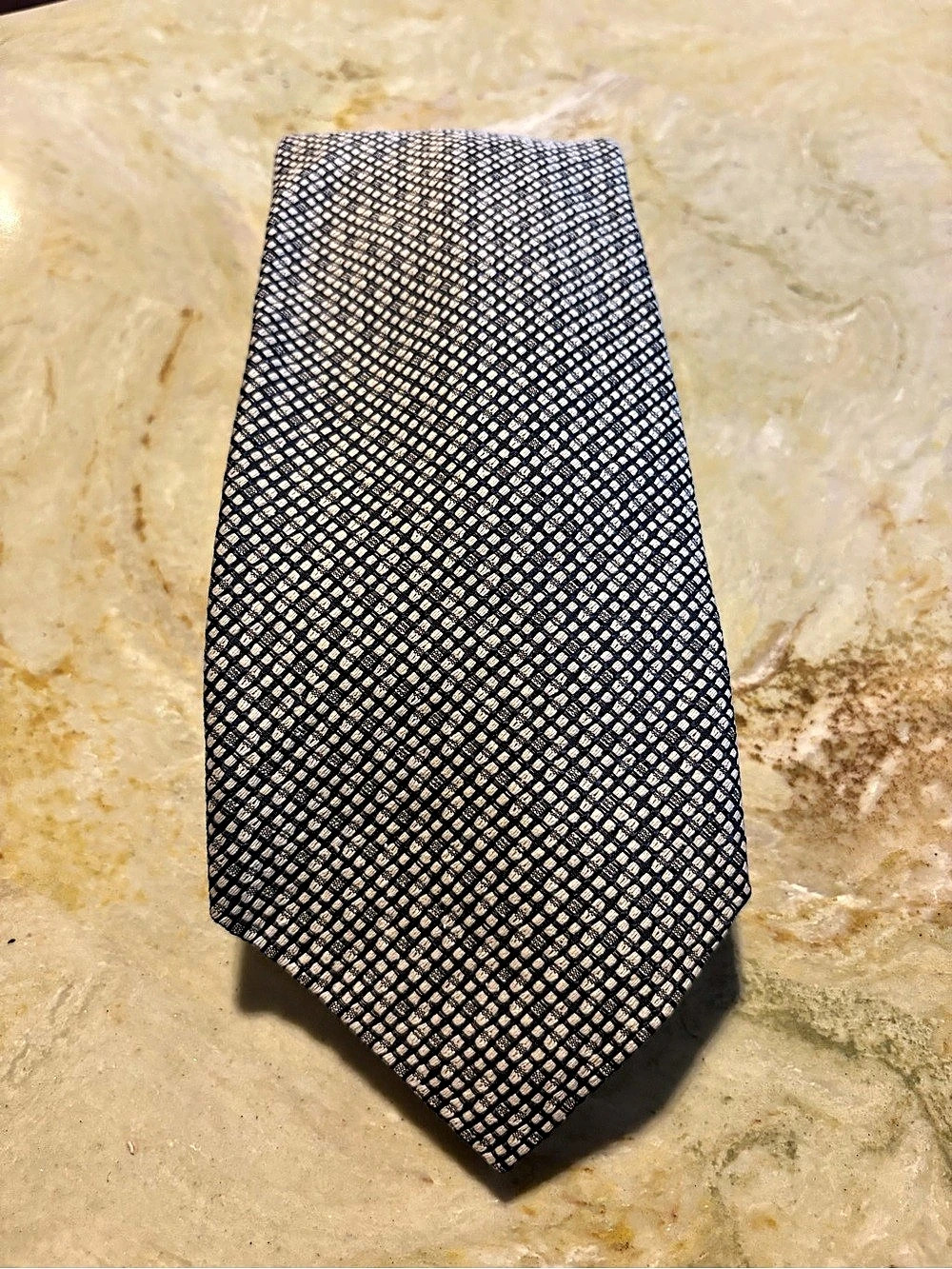 Kellabess Geometric Pattern Tie in Black & White Like New